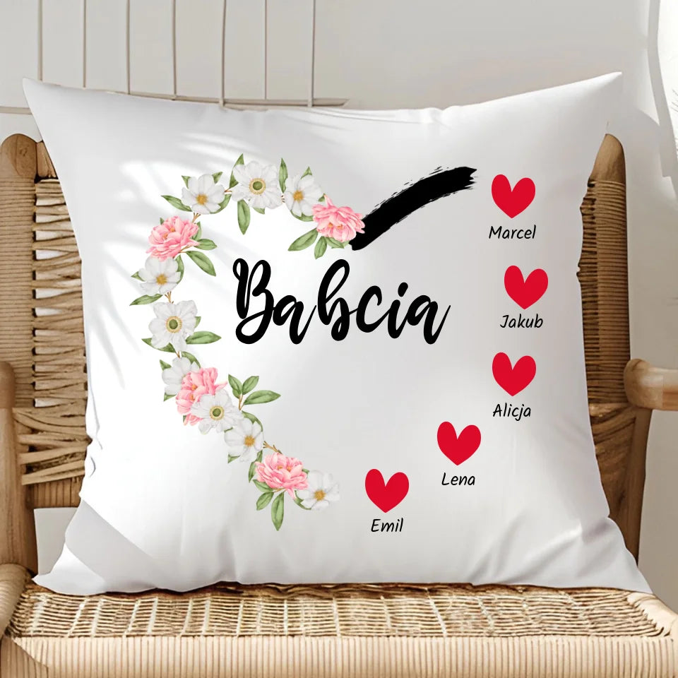 Serce babci (kwiaty) - poduszka, spersonalizowany prezent dla babci