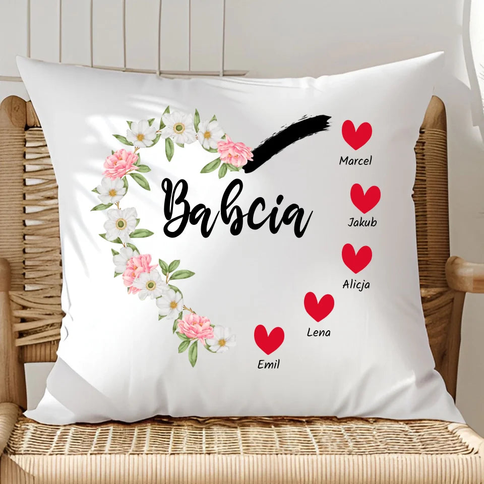Serce babci (kwiaty) - poduszka, spersonalizowany prezent dla babci