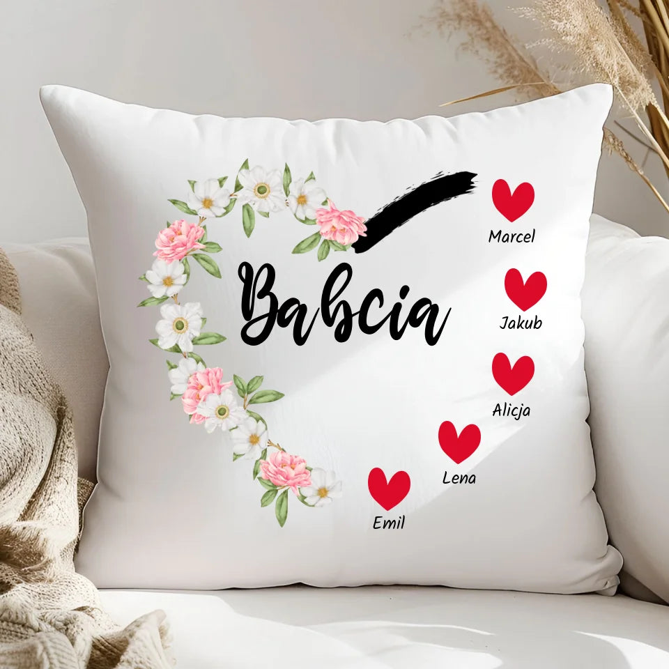 Serce babci (kwiaty) - poduszka, spersonalizowany prezent dla babci