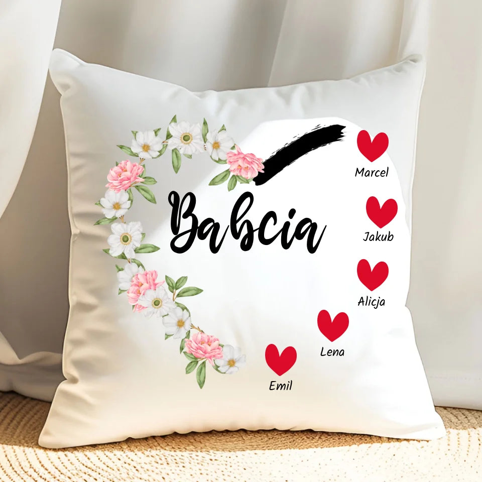 Serce babci (kwiaty) - poduszka, spersonalizowany prezent dla babci