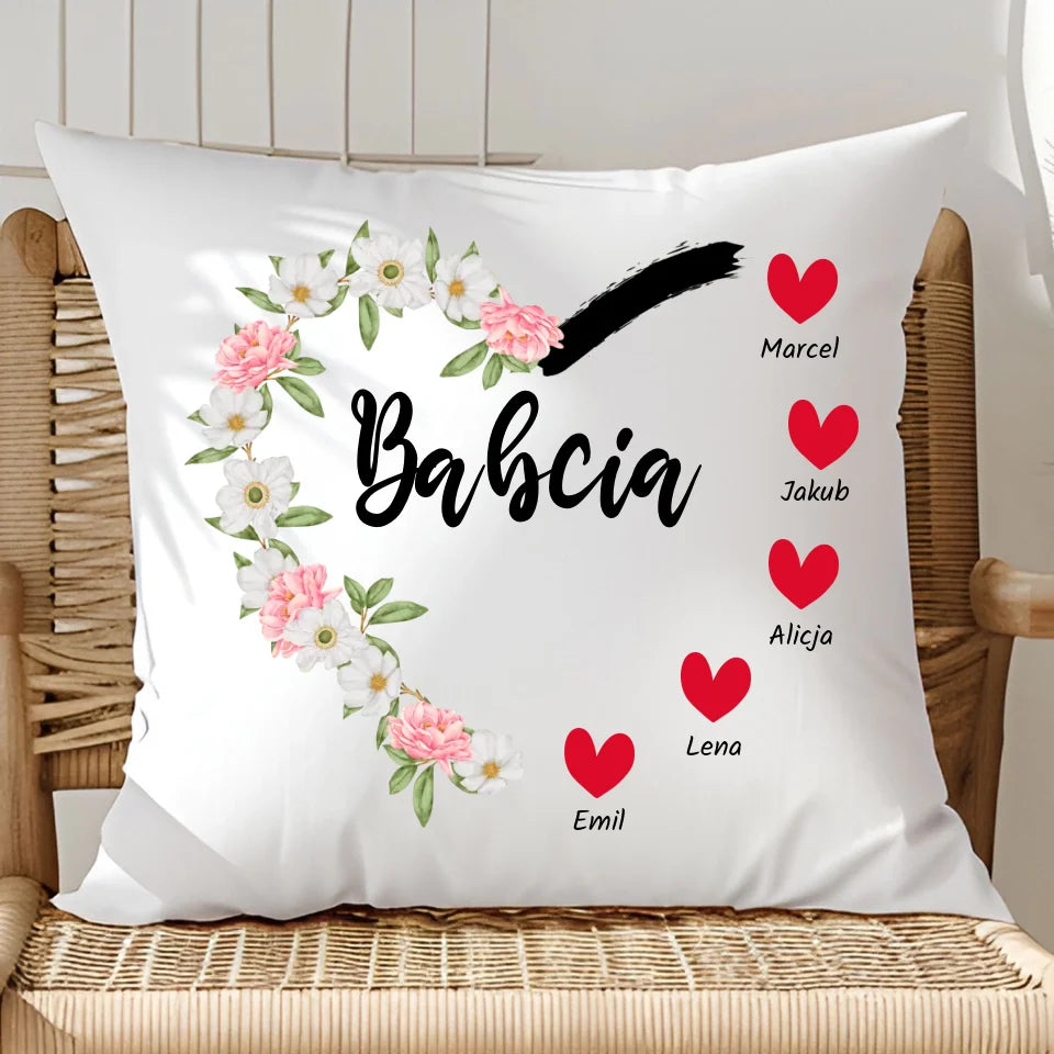 Serce babci (kwiaty) - poduszka, spersonalizowany prezent dla babci