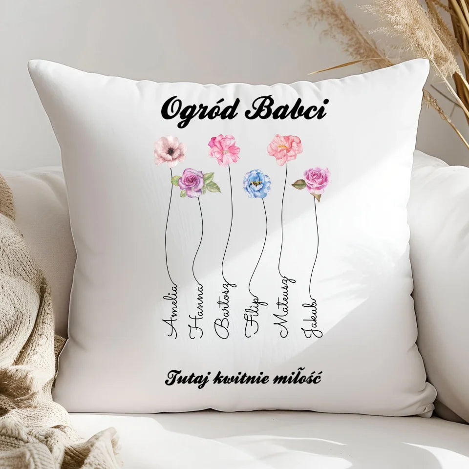 Ogród babci - poduszka, spersonalizowany prezent dla babci