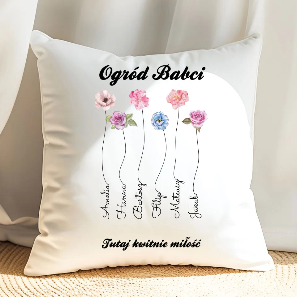 Ogród babci - poduszka, spersonalizowany prezent dla babci
