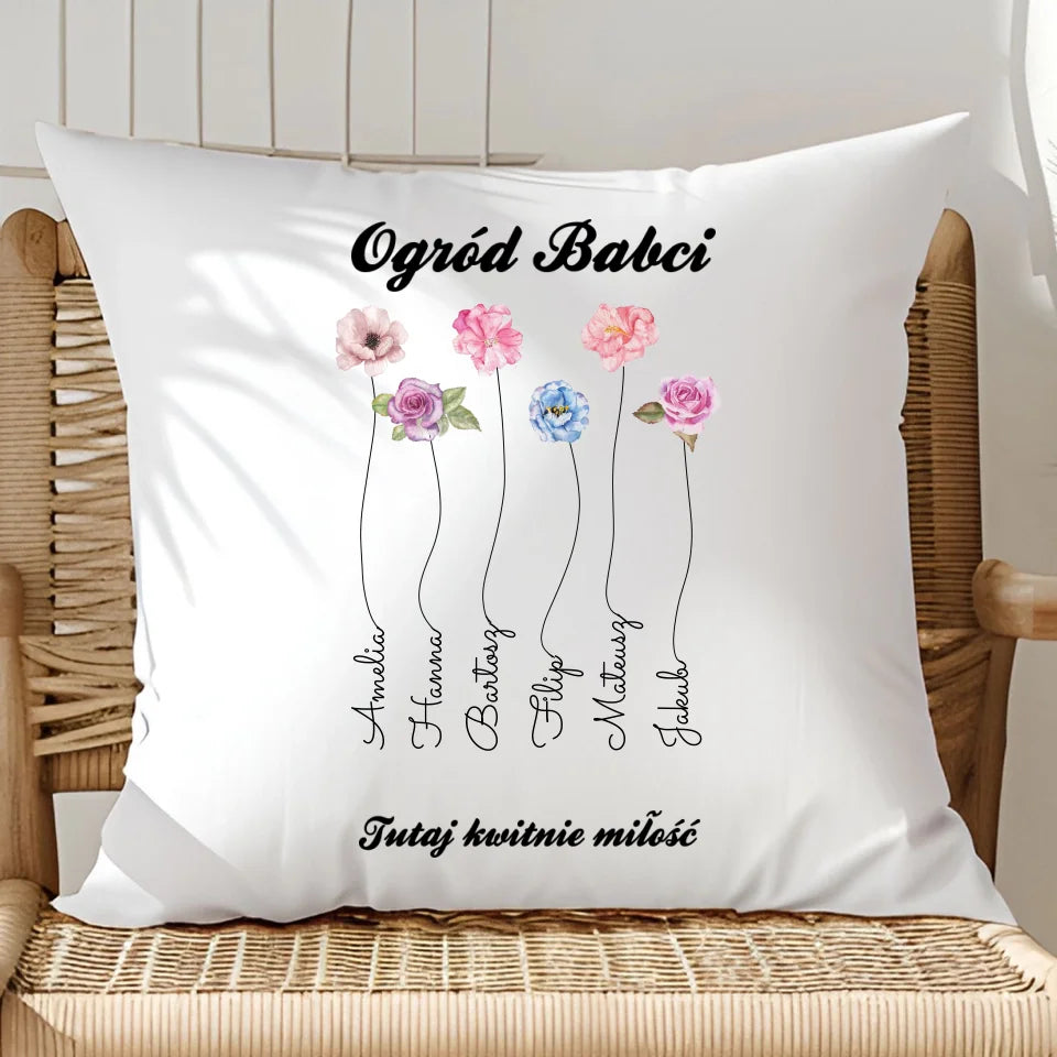 Ogród babci - poduszka, spersonalizowany prezent dla babci