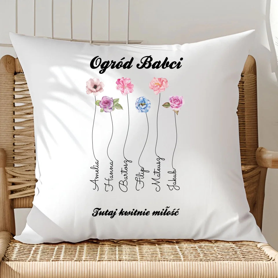 Ogród babci - poduszka, spersonalizowany prezent dla babci