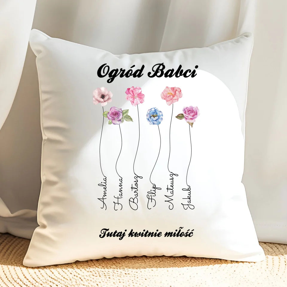 Ogród babci - poduszka, spersonalizowany prezent dla babci