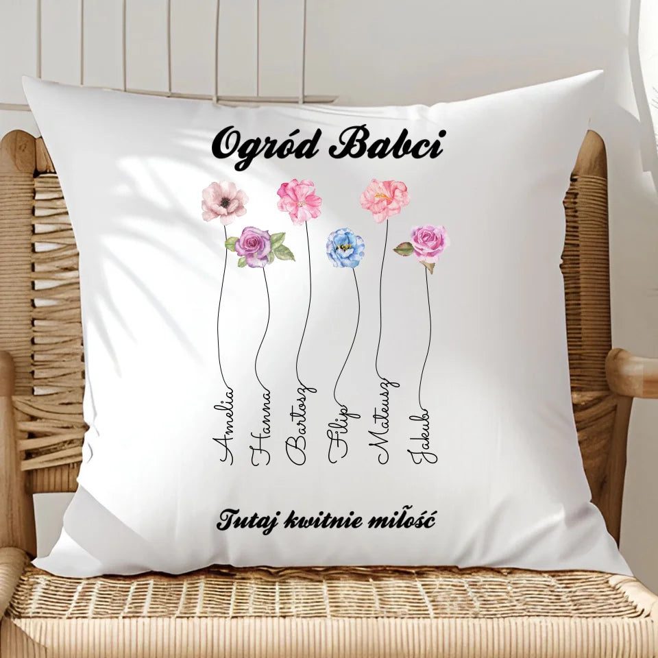 Ogród babci - poduszka, spersonalizowany prezent dla babci