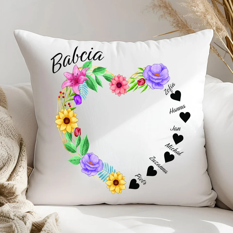 Serce babci (kwiaty) #2 - poduszka, spersonalizowany prezent dla babci