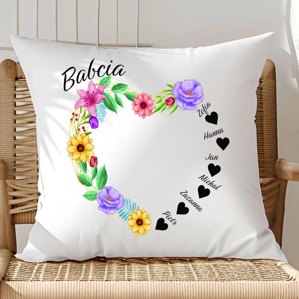 Serce babci (kwiaty) #2 - poduszka, spersonalizowany prezent dla babci