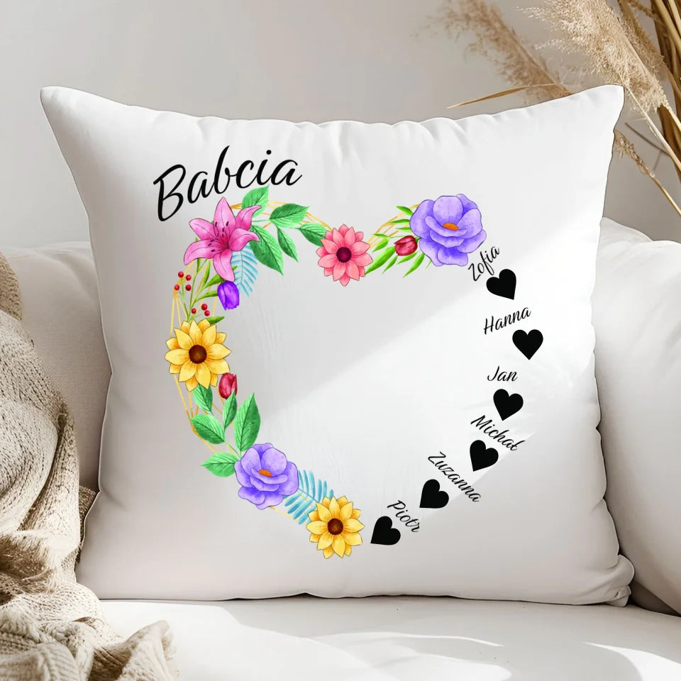 Serce babci (kwiaty) #2 - poduszka, spersonalizowany prezent dla babci