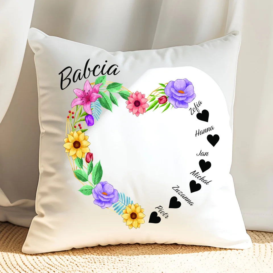 Serce babci (kwiaty) #2 - poduszka, spersonalizowany prezent dla babci