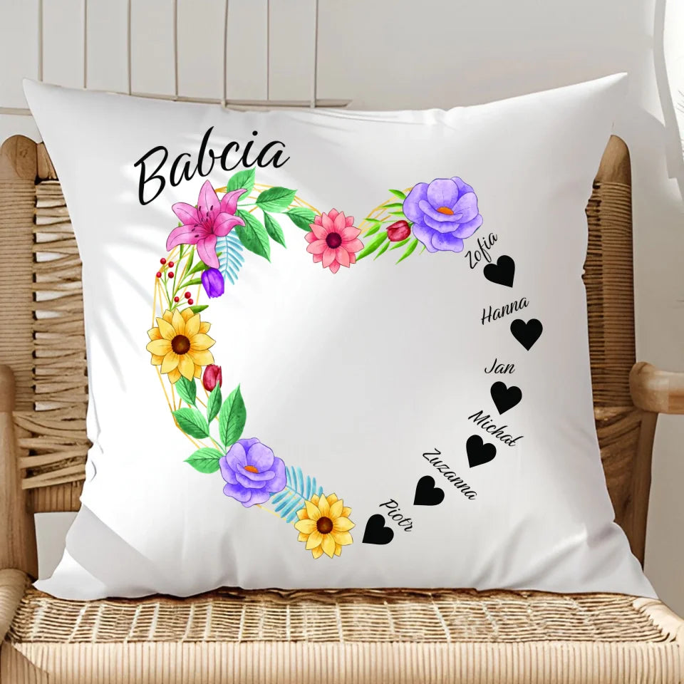 Serce babci (kwiaty) #2 - poduszka, spersonalizowany prezent dla babci