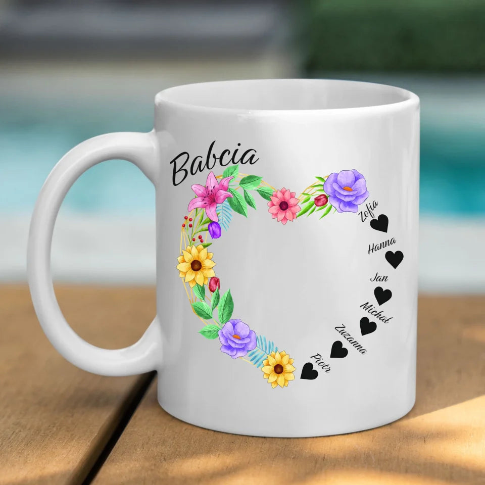 Serce babci (kwiaty) - kubek, wyjątkowy prezent dla babci