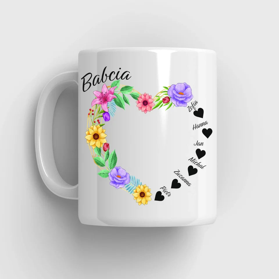Serce babci (kwiaty) - kubek, wyjątkowy prezent dla babci