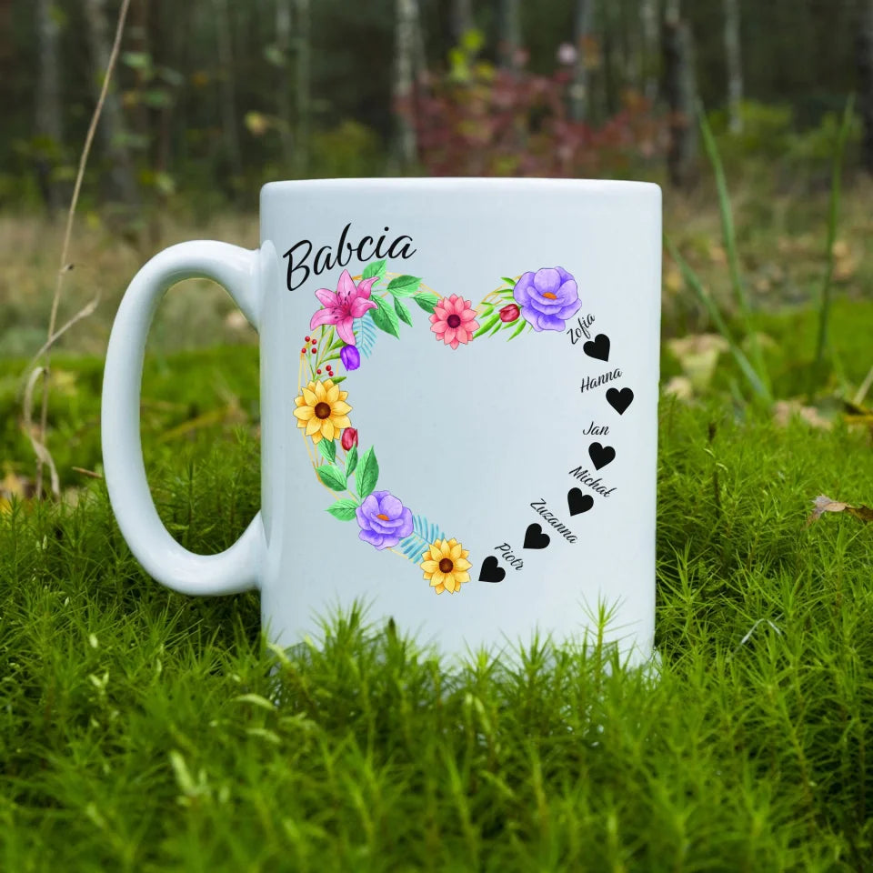 Serce babci (kwiaty) - kubek, wyjątkowy prezent dla babci
