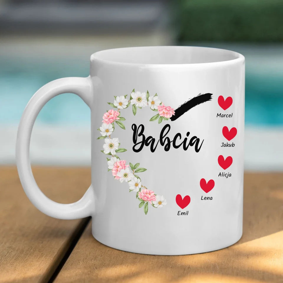 Serce babci (kwiaty) #2 - kubek, wyjątkowy prezent dla babci