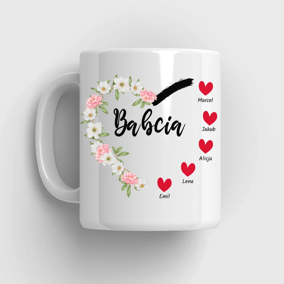 Serce babci (kwiaty) #2 - kubek, wyjątkowy prezent dla babci