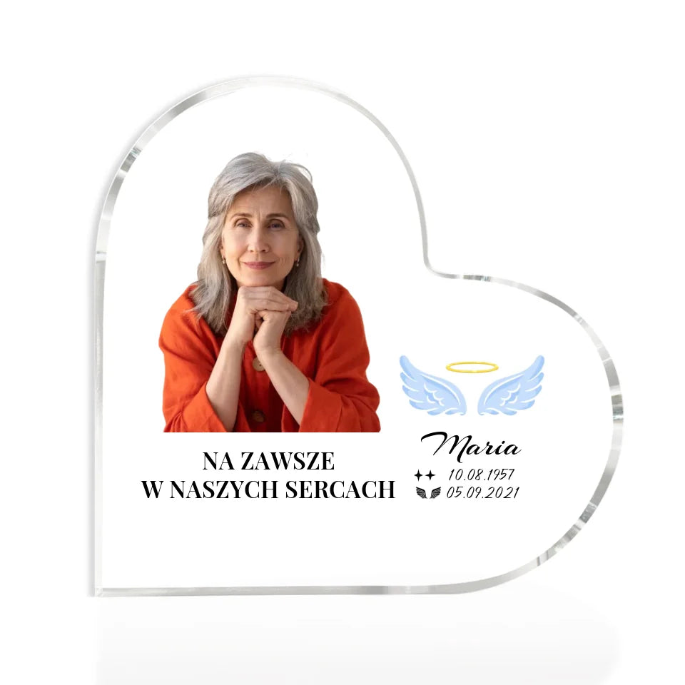 NA ZAWSZE W NASZYCH SERCACH #2 - akrylowe serce, spersonalizowany prezent dla rodziny