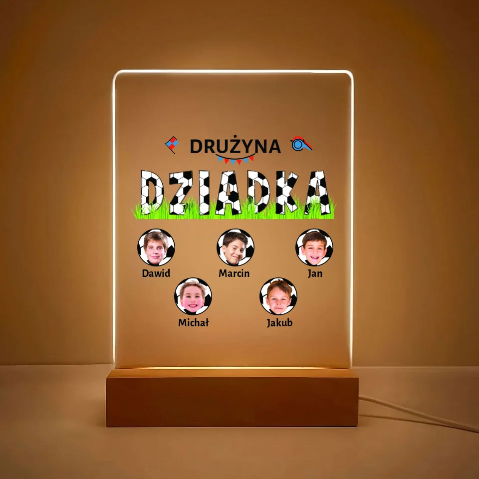 Drużyna dziadka - druk na szkle akrylowym, spersonalizowany prezent dla dziadka