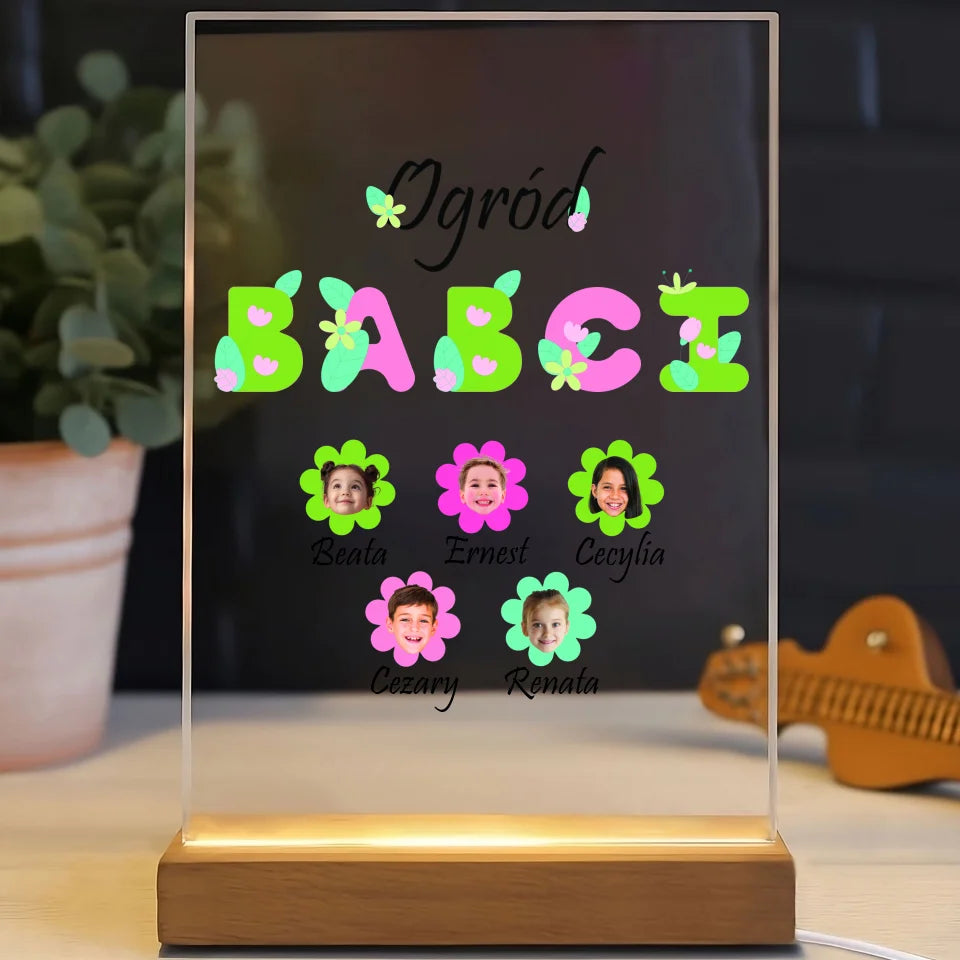 Ogród babci (kwiaty) - druk na szkle akrylowym, spersonalizowany prezent dla babci