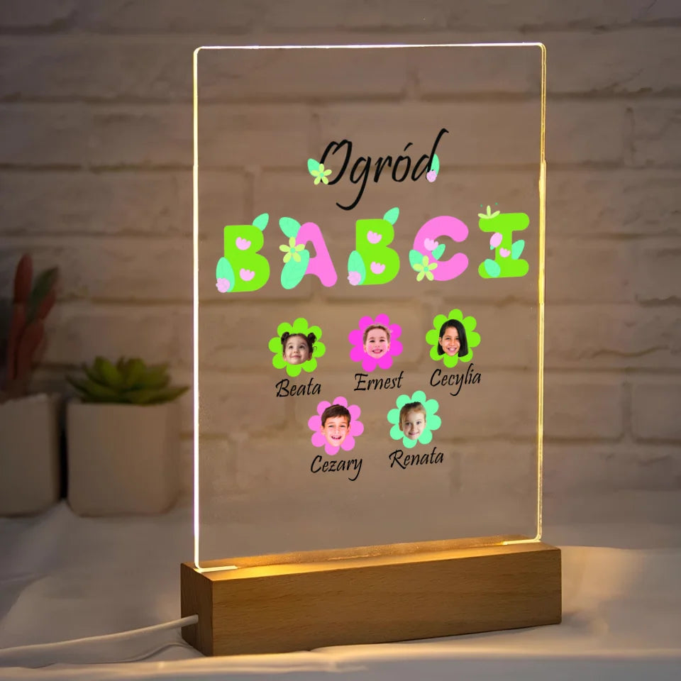 Ogród babci (kwiaty) - druk na szkle akrylowym, spersonalizowany prezent dla babci
