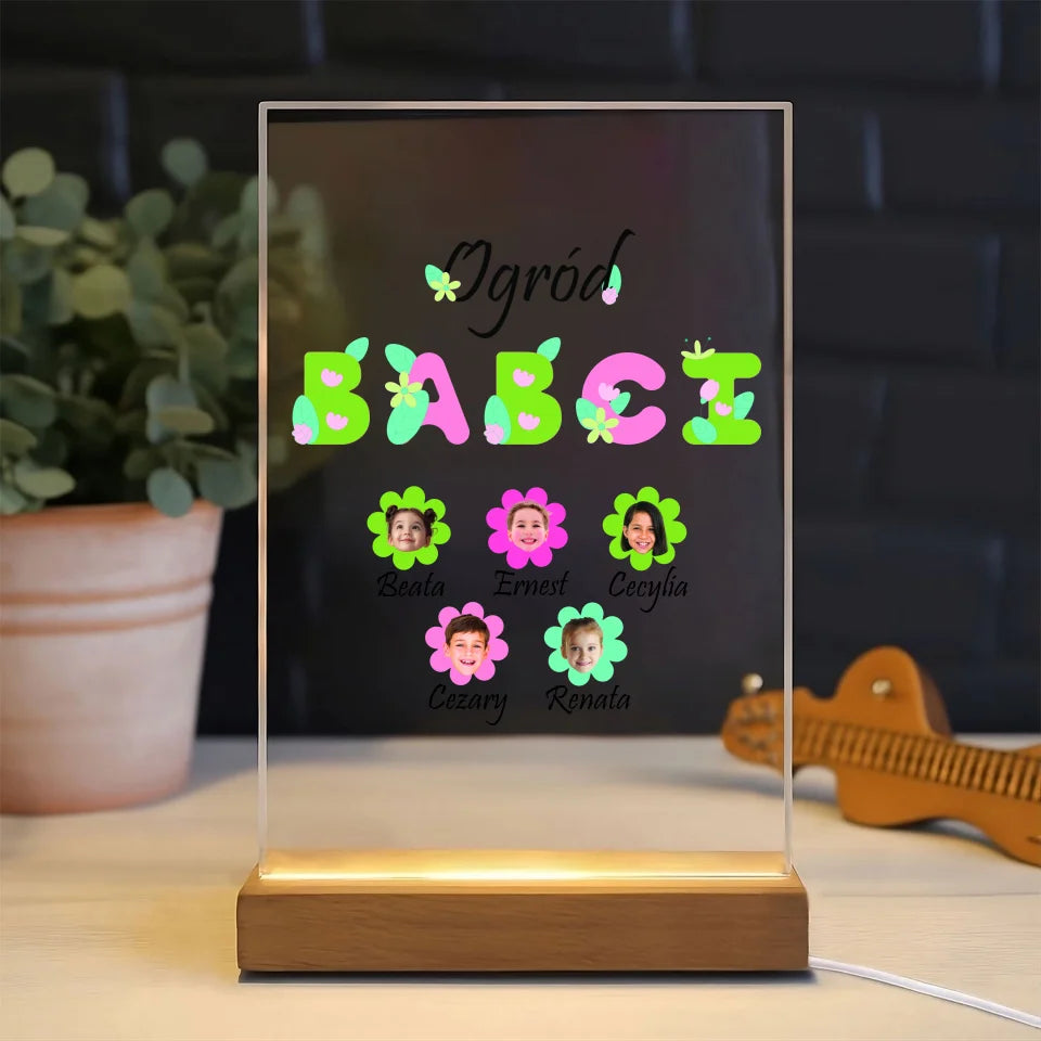 Ogród babci (kwiaty) - druk na szkle akrylowym, spersonalizowany prezent dla babci