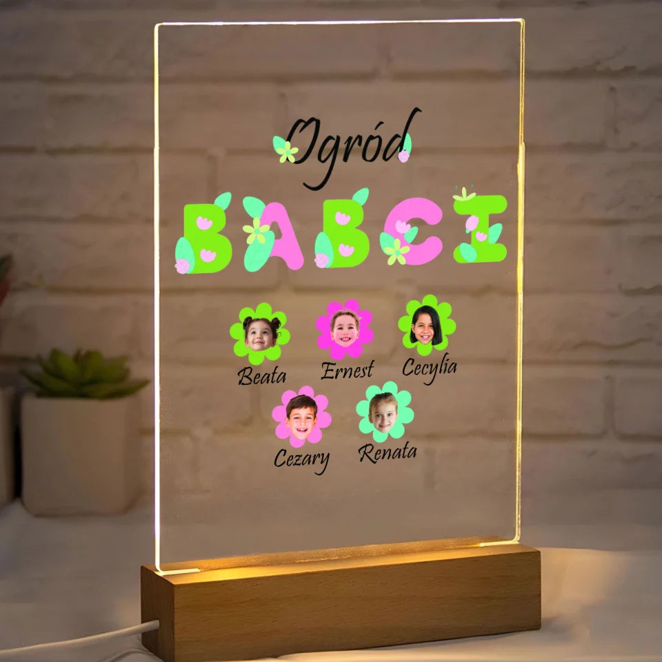 Ogród babci (kwiaty) - druk na szkle akrylowym, spersonalizowany prezent dla babci