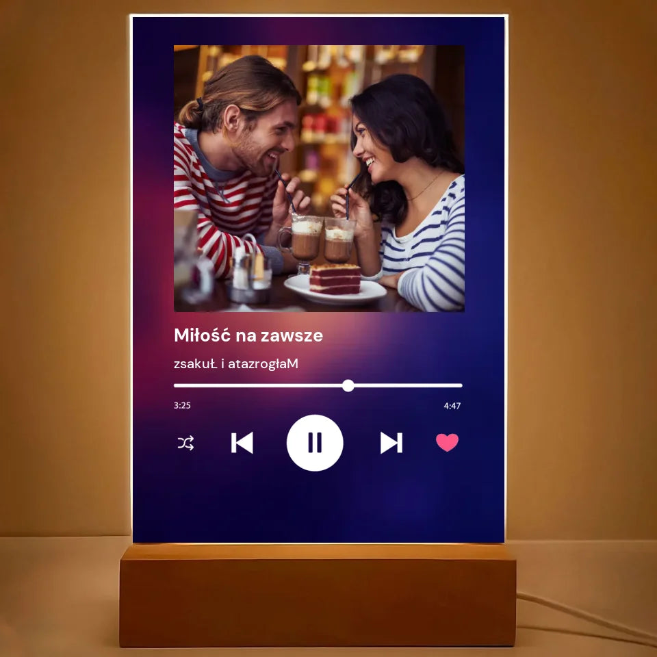 Spotify zdjęcie z napisem - Druk na szkle, spersonalizowany prezent dla pary