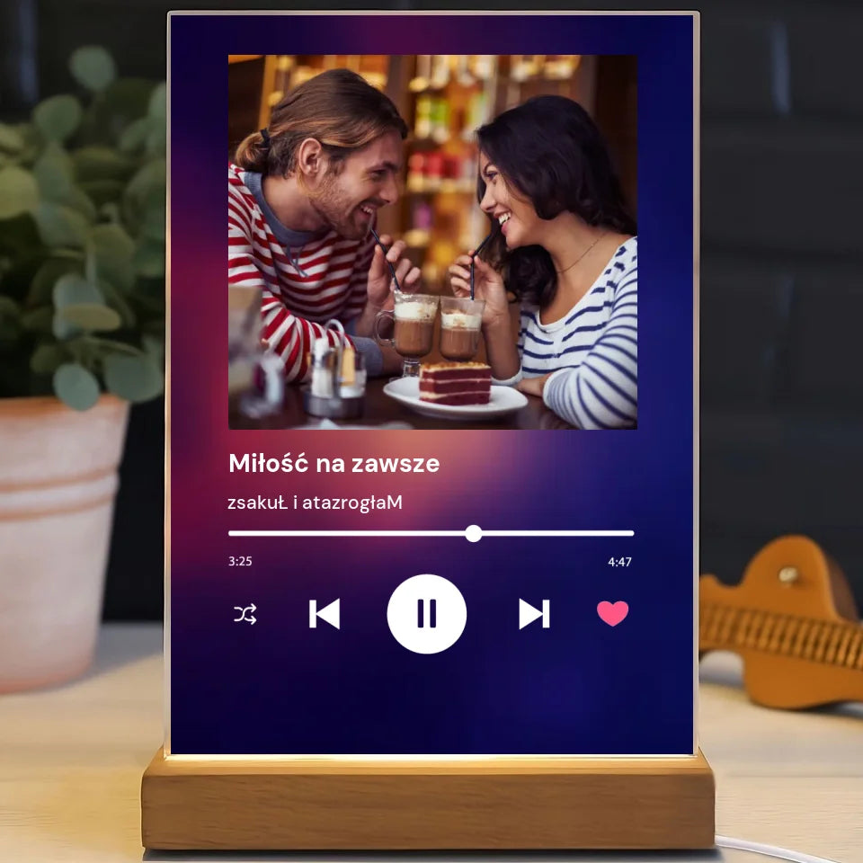 Spotify zdjęcie z napisem - Druk na szkle, spersonalizowany prezent dla pary