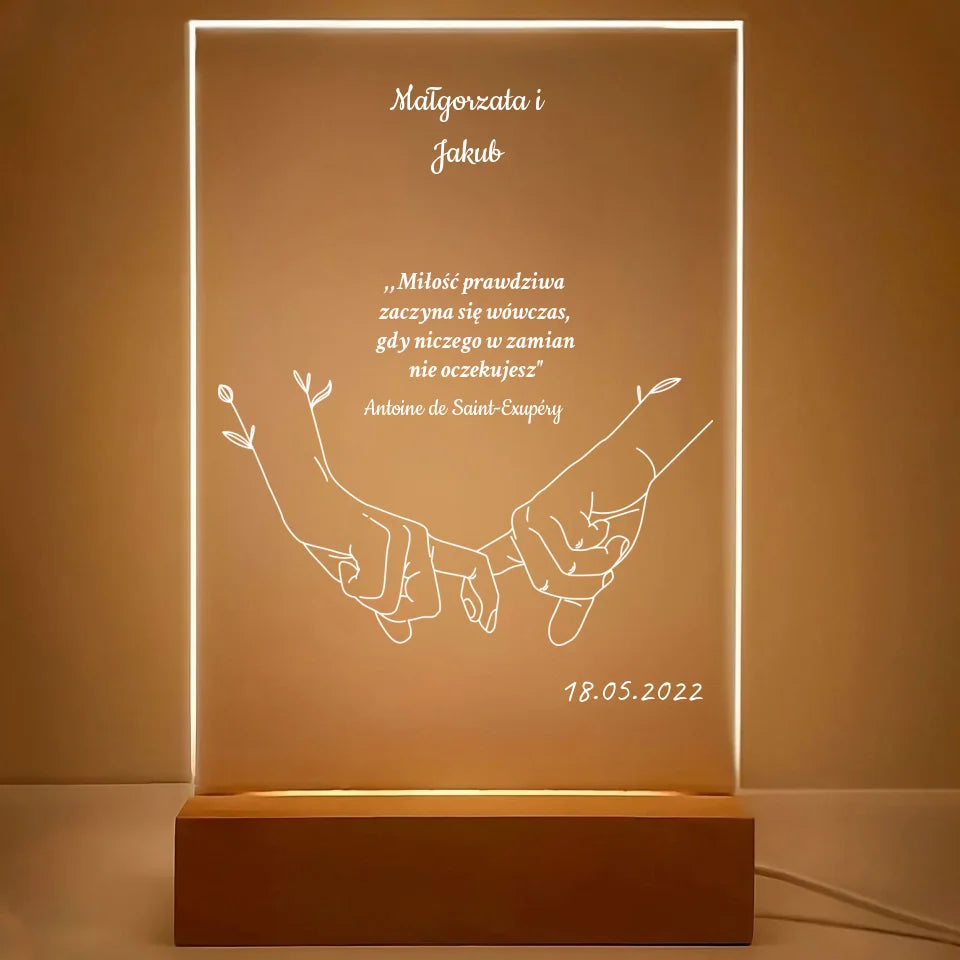 Splecione dłonie - Druk na szkle, spersonalizowany prezent dla pary