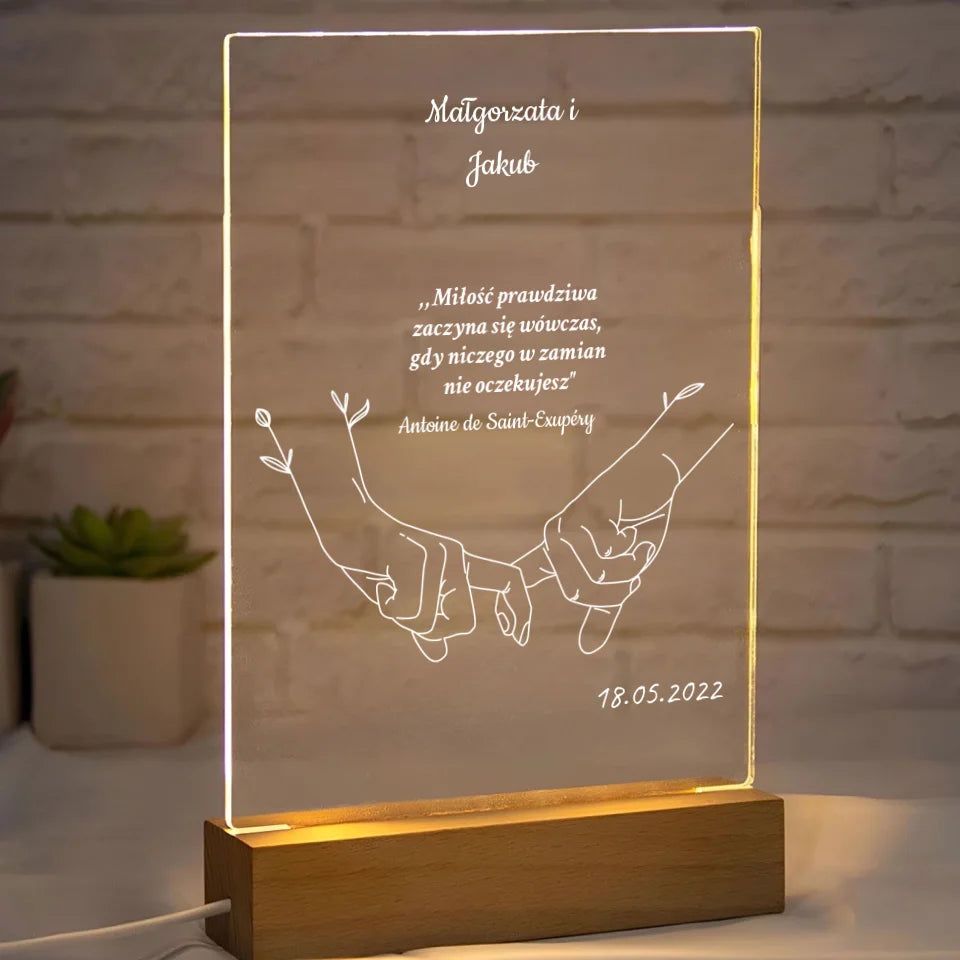 Splecione dłonie - Druk na szkle, spersonalizowany prezent dla pary