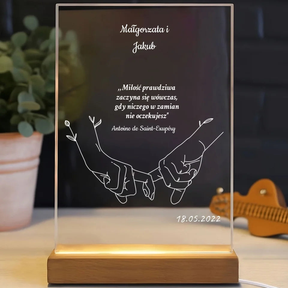 Splecione dłonie - Druk na szkle, spersonalizowany prezent dla pary