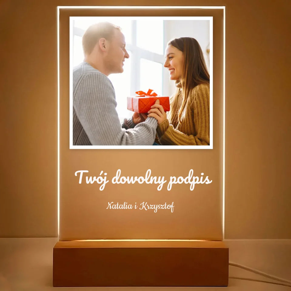 Zdjęcie z dowolnym podpisem - Druk na szkle, spersonalizowany prezent dla pary