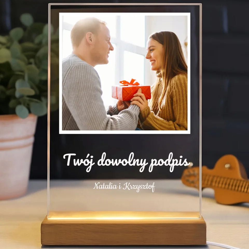 Zdjęcie z dowolnym podpisem - Druk na szkle, spersonalizowany prezent dla pary