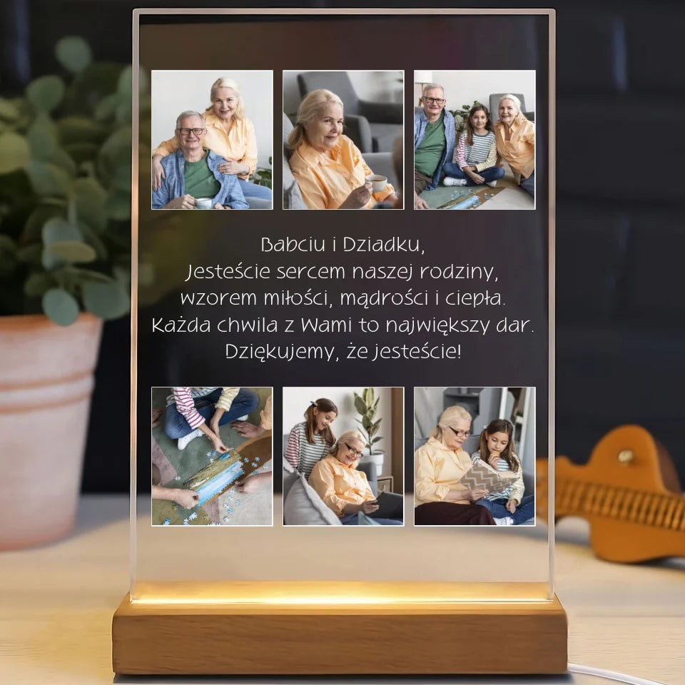 Kolaż na 6 zdjęć z dziadkami - druk na szkle akrylowym, spersonalizowany prezent dla dziadków