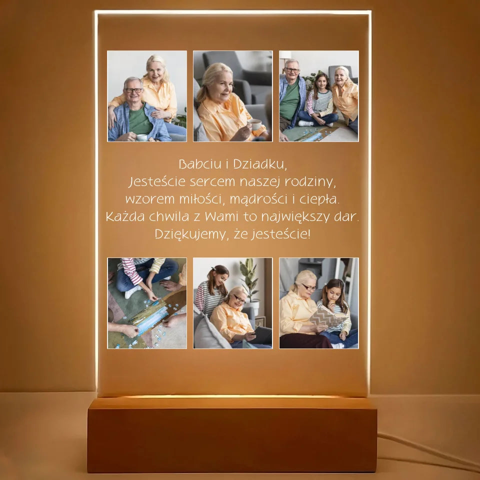 Kolaż na 6 zdjęć z dziadkami - druk na szkle akrylowym, spersonalizowany prezent dla dziadków