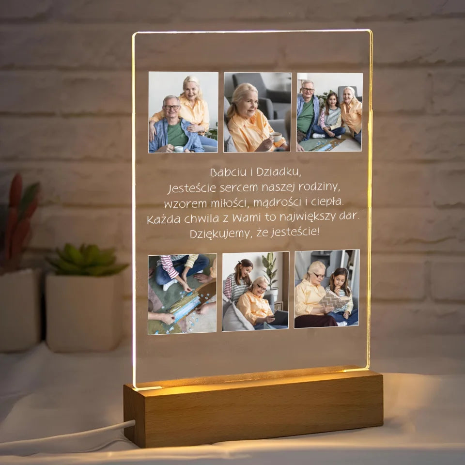 Kolaż na 6 zdjęć z dziadkami - druk na szkle akrylowym, spersonalizowany prezent dla dziadków