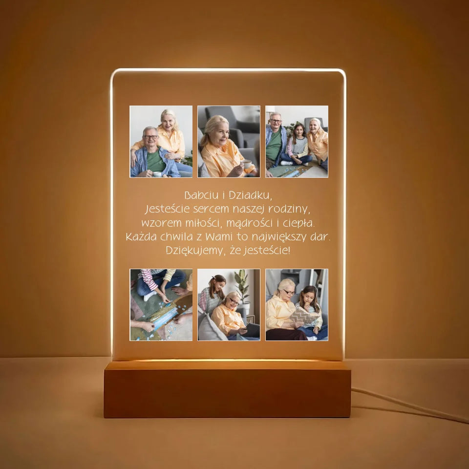 Kolaż na 6 zdjęć z dziadkami - druk na szkle akrylowym, spersonalizowany prezent dla dziadków