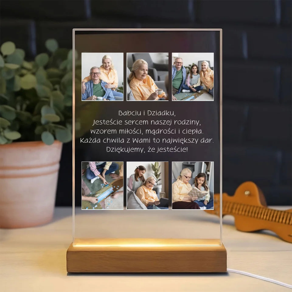 Kolaż na 6 zdjęć z dziadkami - druk na szkle akrylowym, spersonalizowany prezent dla dziadków