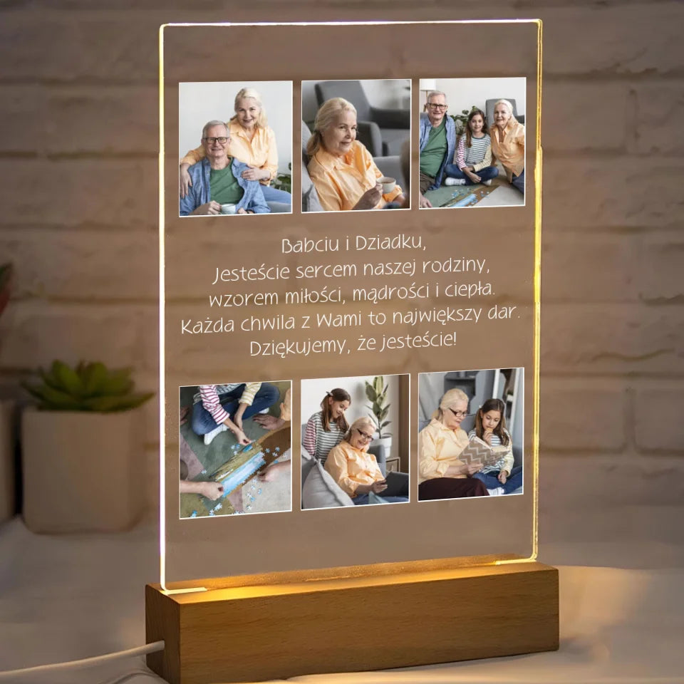 Kolaż na 6 zdjęć z dziadkami - druk na szkle akrylowym, spersonalizowany prezent dla dziadków