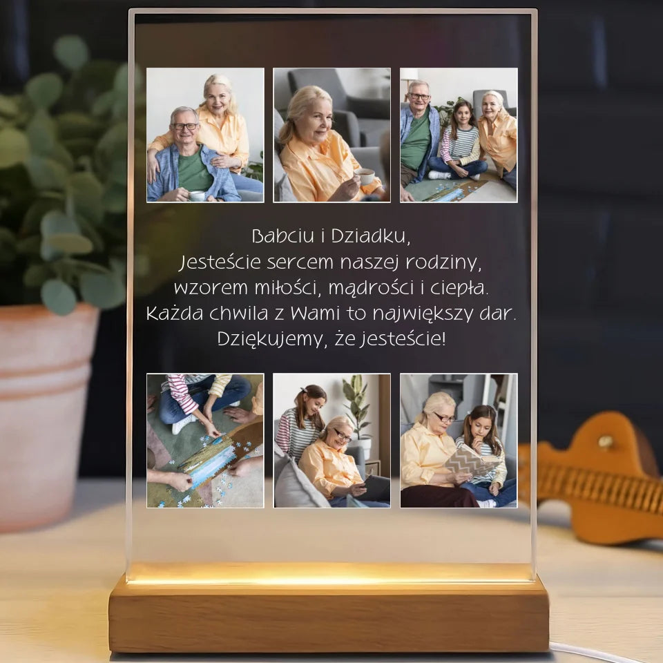 Kolaż na 6 zdjęć z dziadkami - druk na szkle akrylowym, spersonalizowany prezent dla dziadków