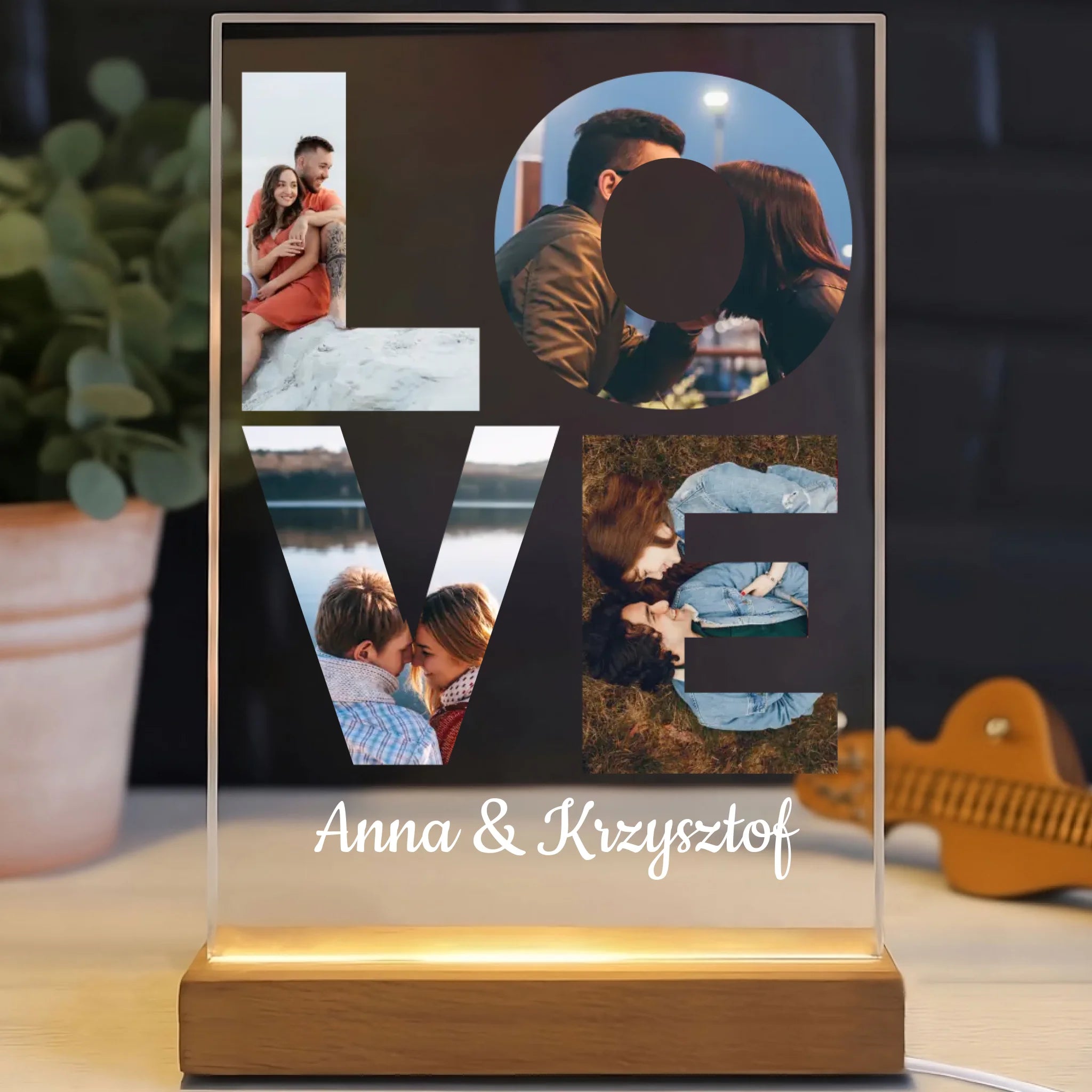 LOVE - druk na szkle akrylowym, spersonalizowany prezent dla pary