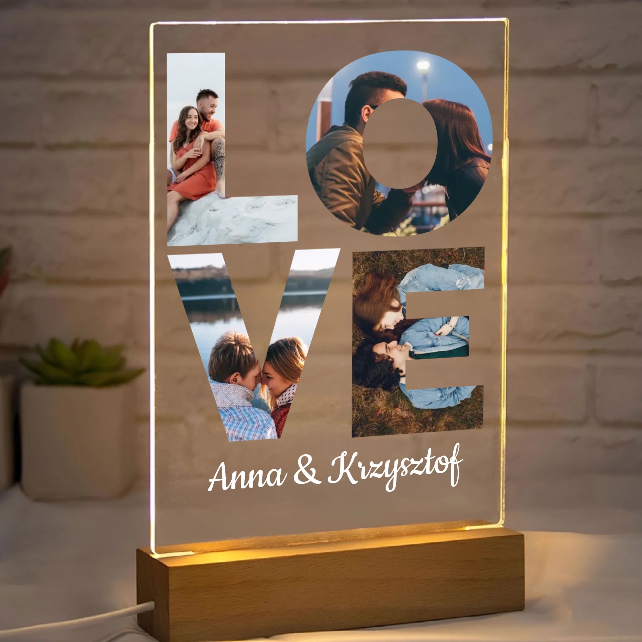 LOVE - druk na szkle akrylowym, spersonalizowany prezent dla pary