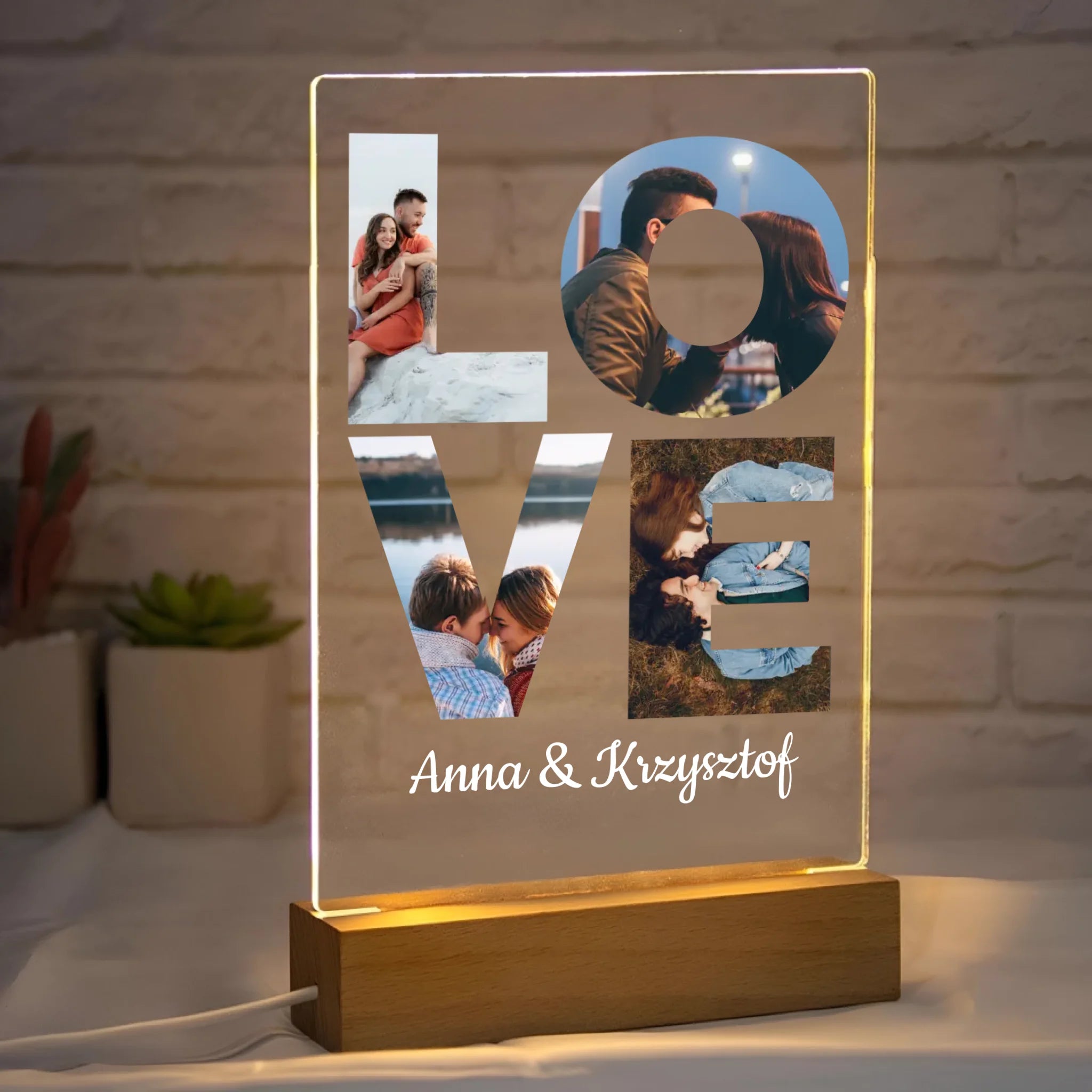 LOVE - druk na szkle akrylowym, spersonalizowany prezent dla pary