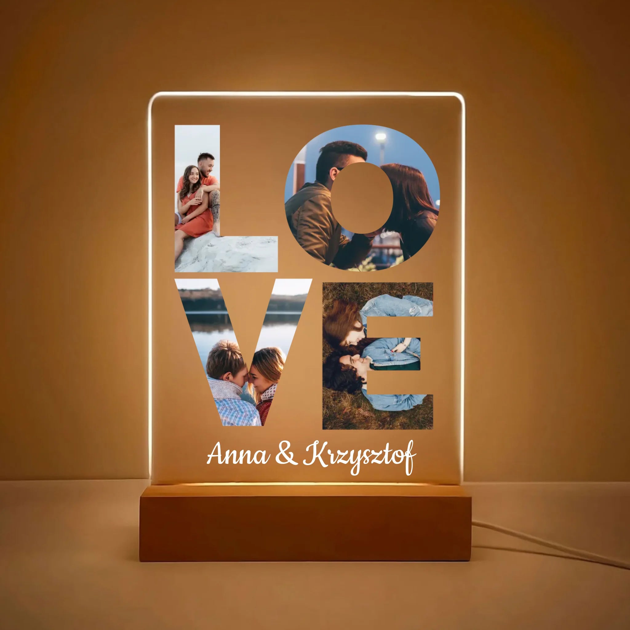 LOVE - druk na szkle akrylowym, spersonalizowany prezent dla pary