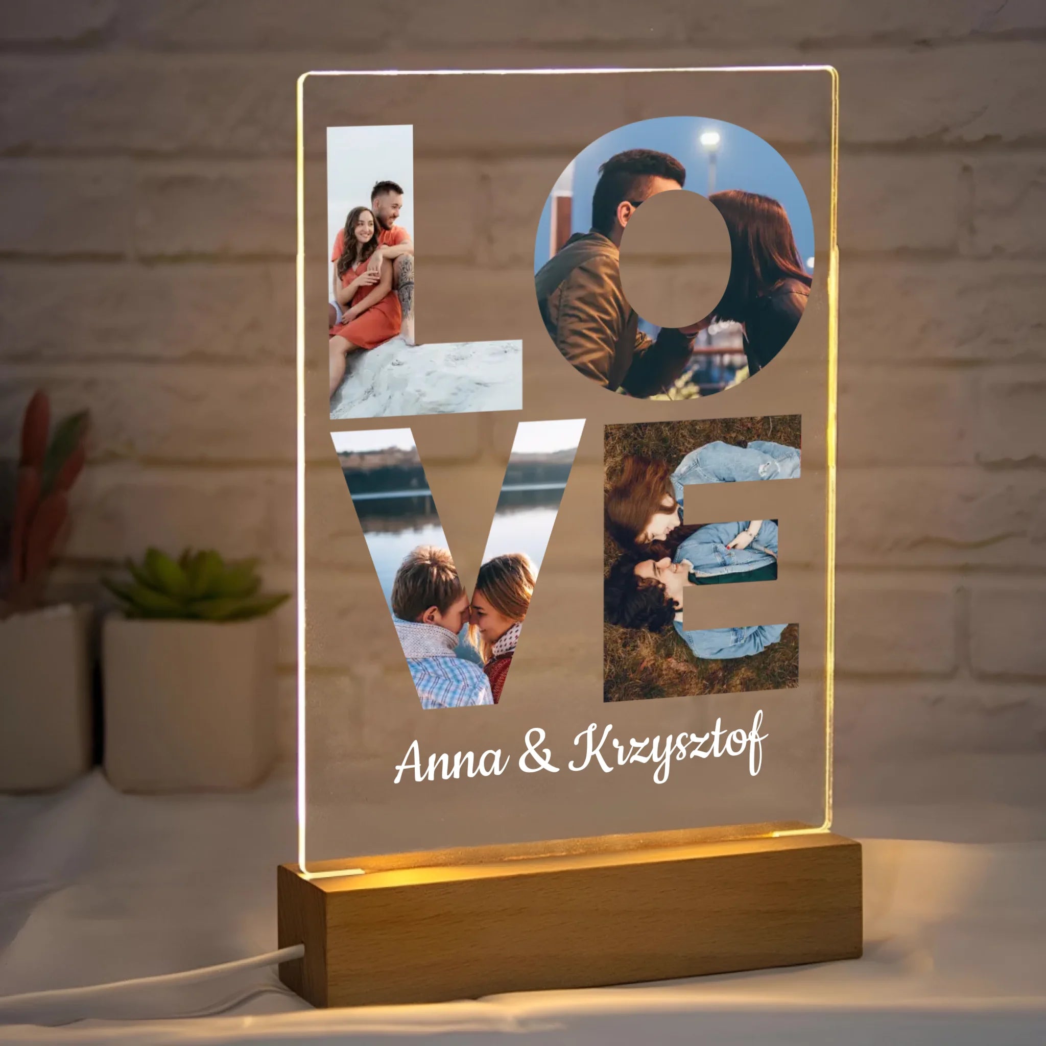 LOVE - druk na szkle akrylowym, spersonalizowany prezent dla pary