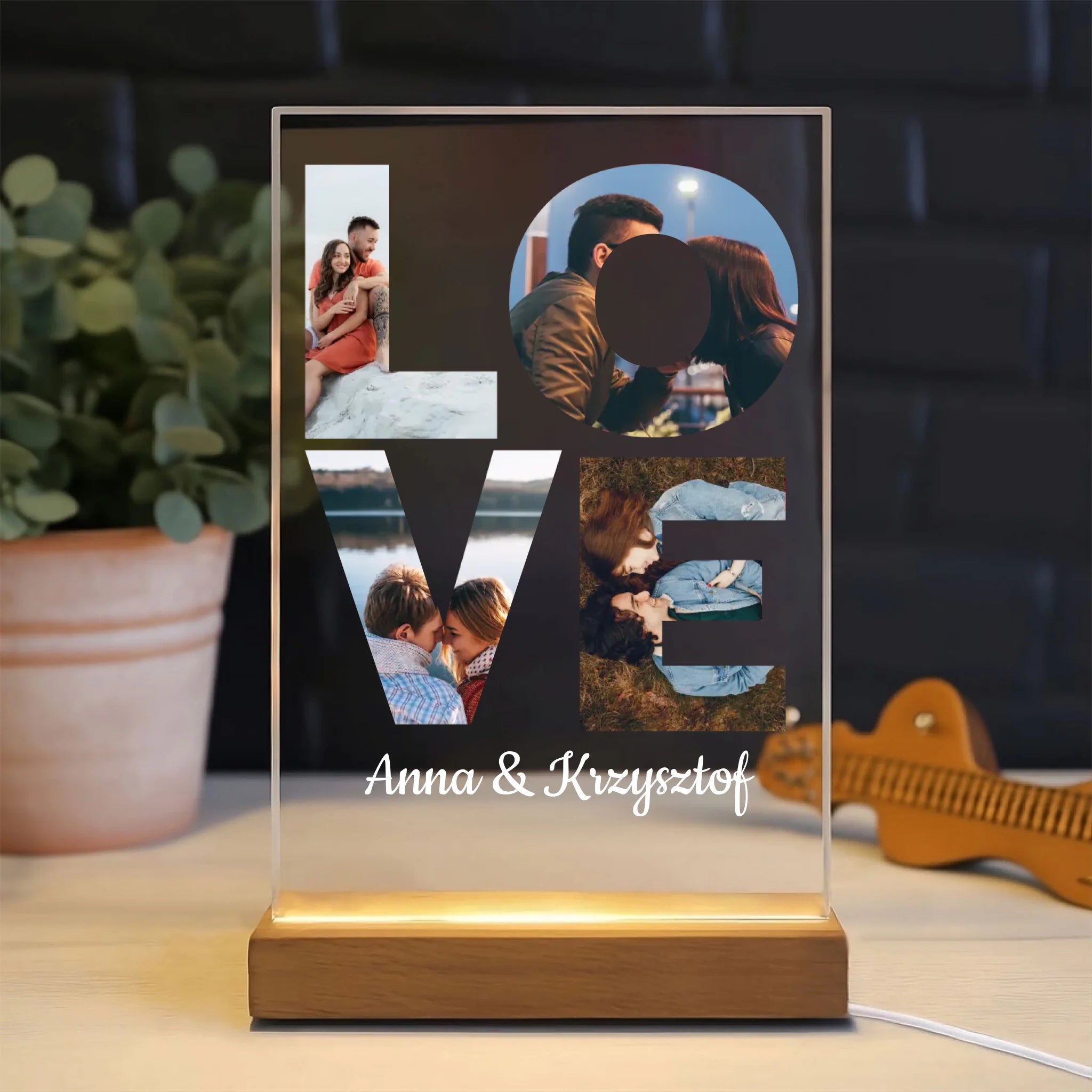 LOVE - druk na szkle akrylowym, spersonalizowany prezent dla pary