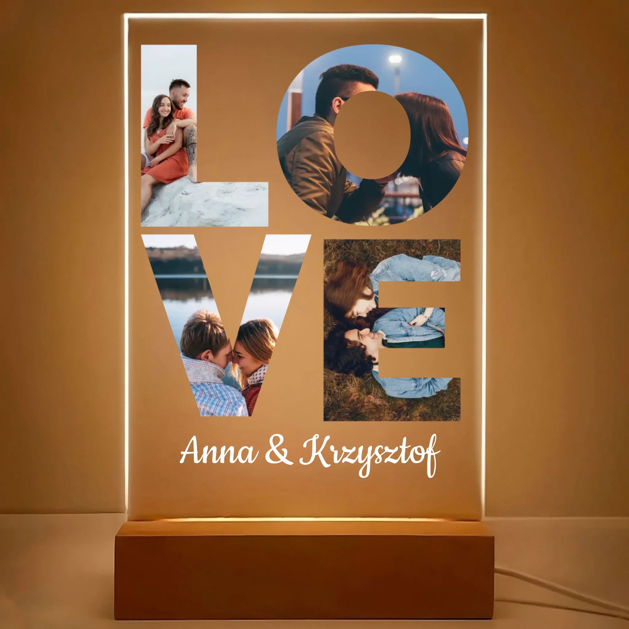 LOVE - druk na szkle akrylowym, spersonalizowany prezent dla pary