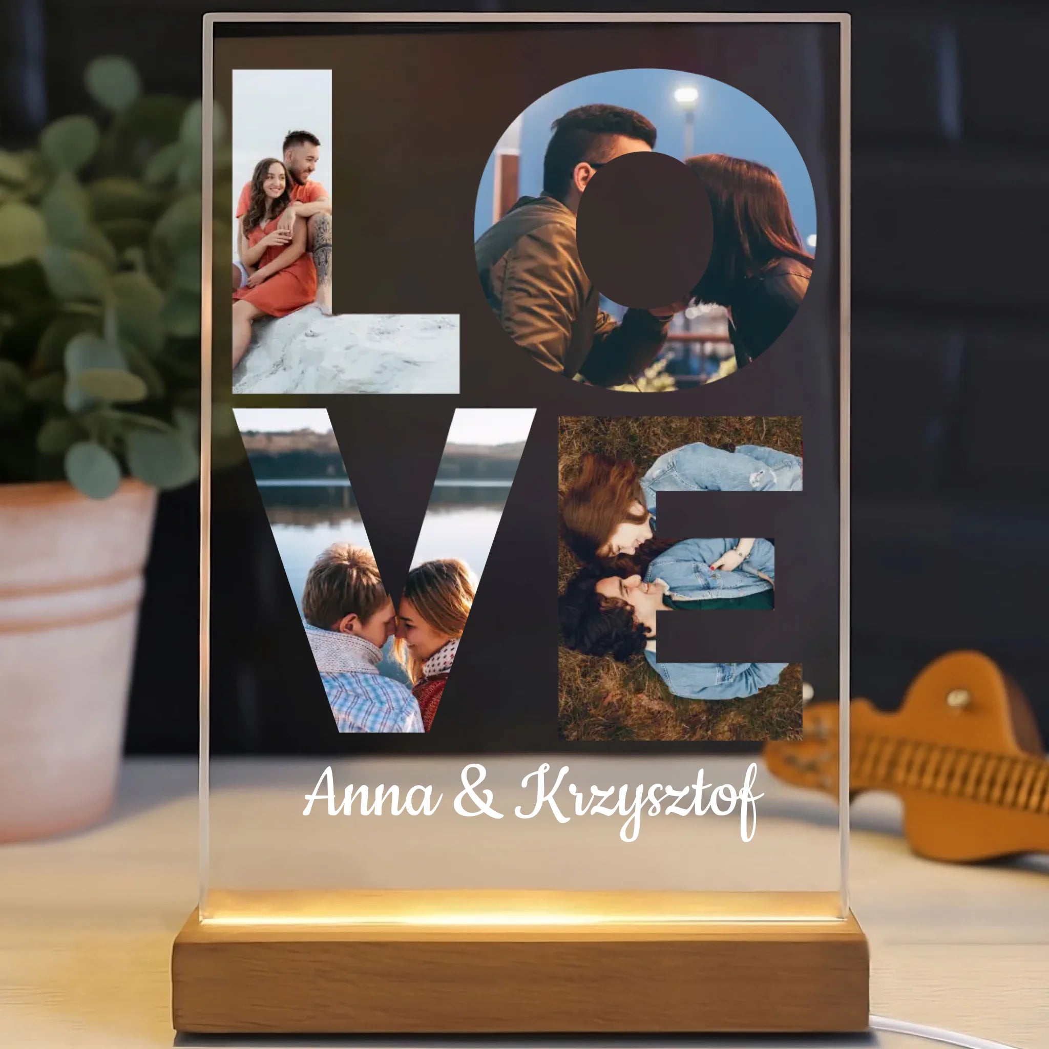 LOVE - druk na szkle akrylowym, spersonalizowany prezent dla pary