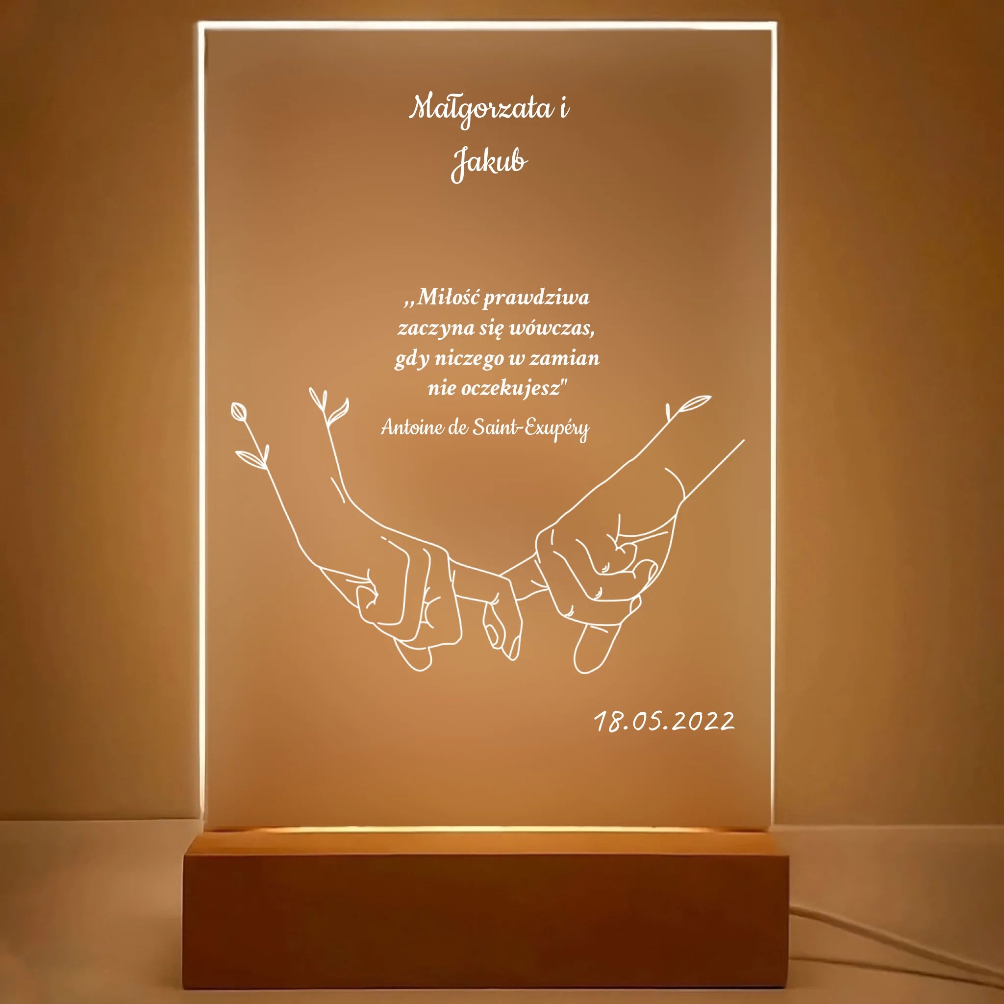 Splecione dłonie - Druk na szkle, spersonalizowany prezent dla pary